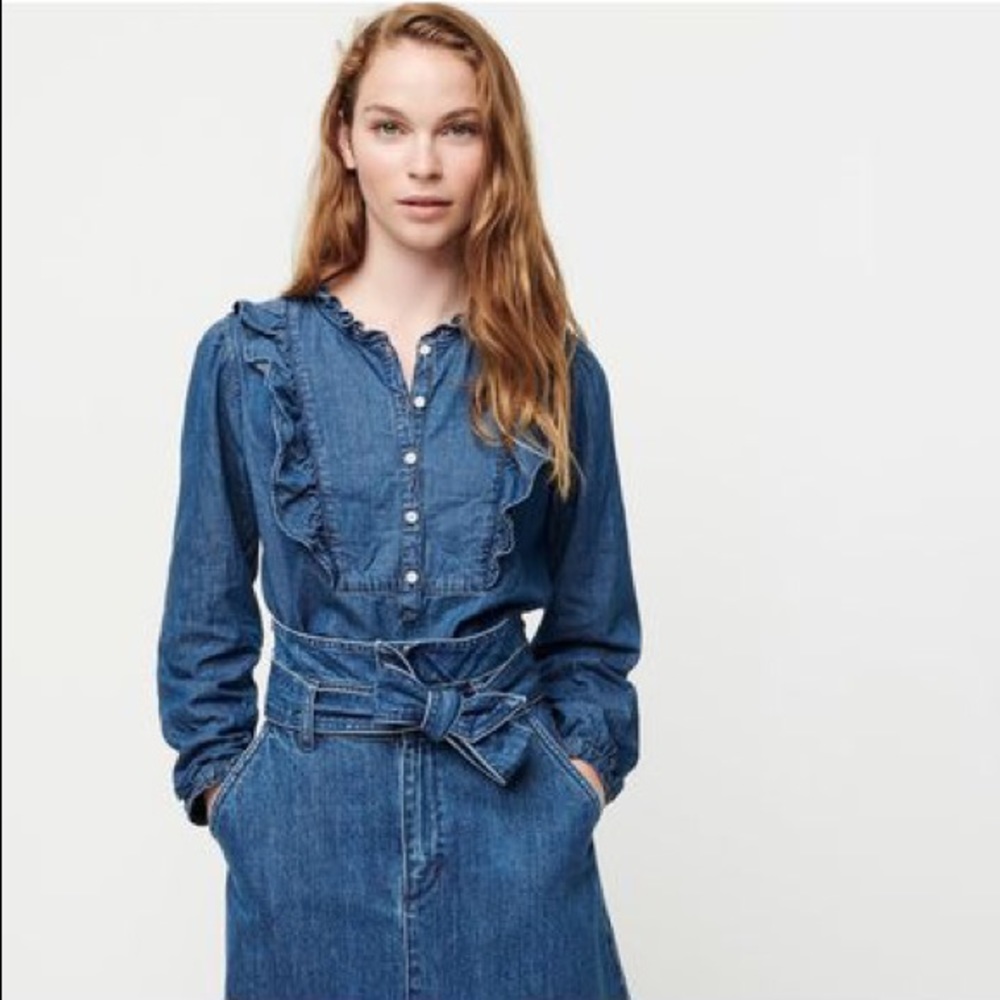 J CREW Ruffle Popover Shirt in Denim